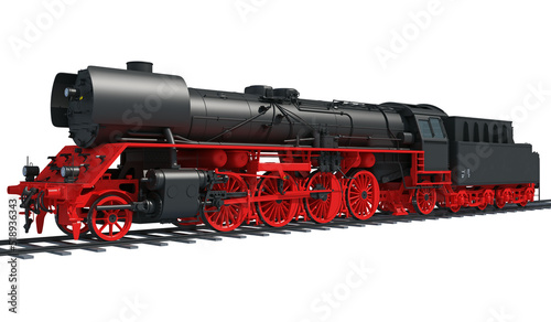 Steam old train locomotive 3d rendering on a white background