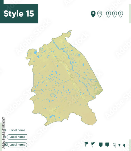Pavlodar, Kazakhstan - map with shaded relief, land cover, rivers, lakes, mountains. Biome map.