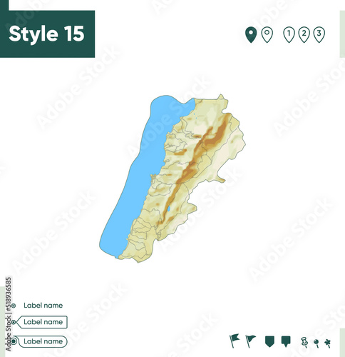 Lebanon - map with shaded relief, land cover, rivers, lakes, mountains. Biome map.