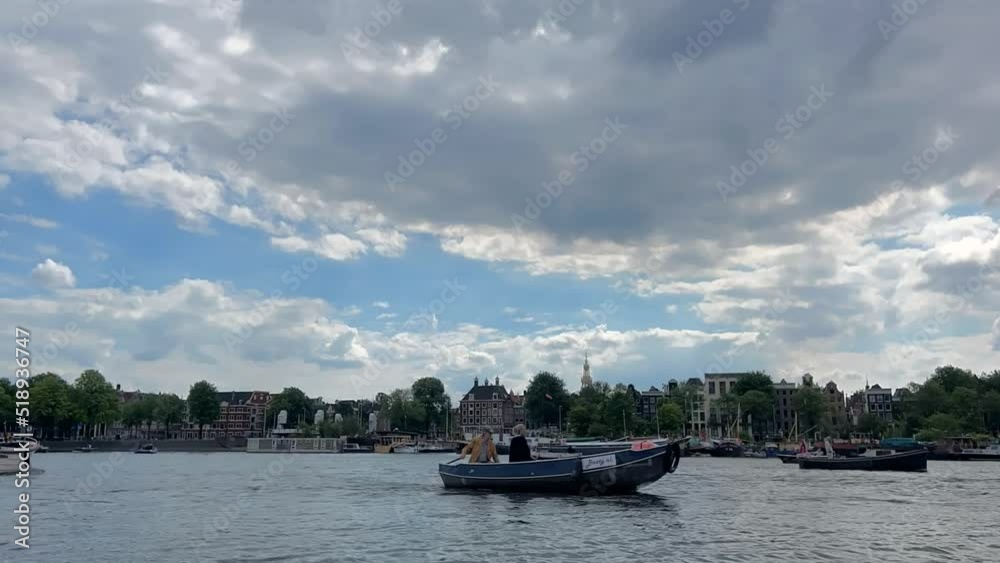 Timelapse Canal With Boats On The Amsterdam River Timelapse Canal With Boats On The Amsterdam River