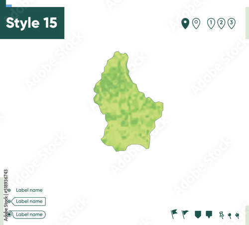 Luxembourg - map with shaded relief, land cover, rivers, lakes, mountains. Biome map.