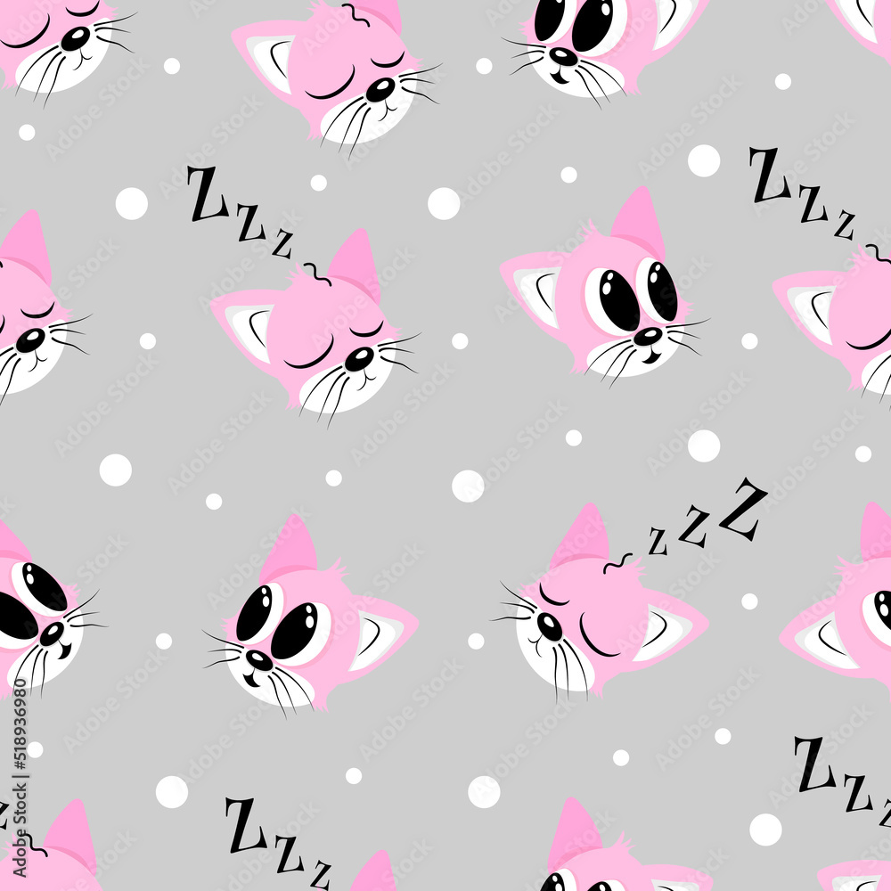 Cute pink cats seamless pattern