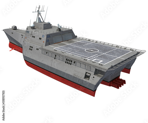 Naval Forces Battle Ship 3D rendering warship on white background