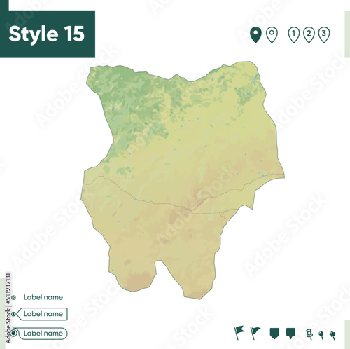 Khentii, Mongolia - map with shaded relief, land cover, rivers, lakes, mountains. Biome map.