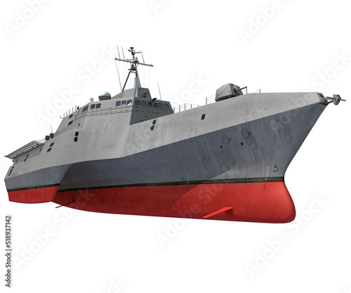 Naval Forces Battle Ship 3D rendering warship on white background