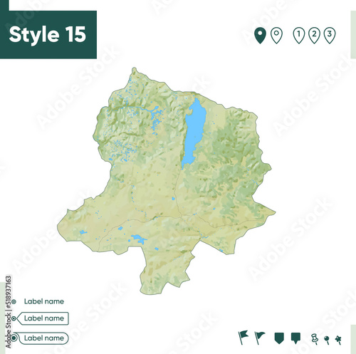 Khovsgol, Mongolia - map with shaded relief, land cover, rivers, lakes, mountains. Biome map.