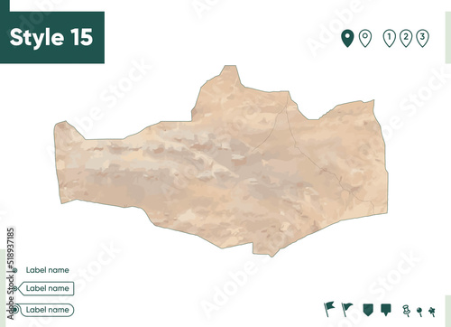 Omnogovi, Mongolia - map with shaded relief, land cover, rivers, lakes, mountains. Biome map. photo