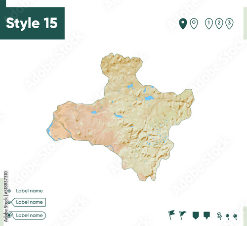 Zavkhan, Mongolia - map with shaded relief, land cover, rivers, lakes, mountains. Biome map. photo