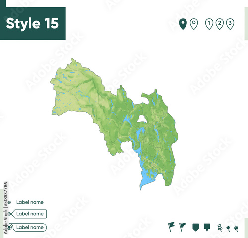 Viken, Norway - map with shaded relief, land cover, rivers, lakes, mountains. Biome map.