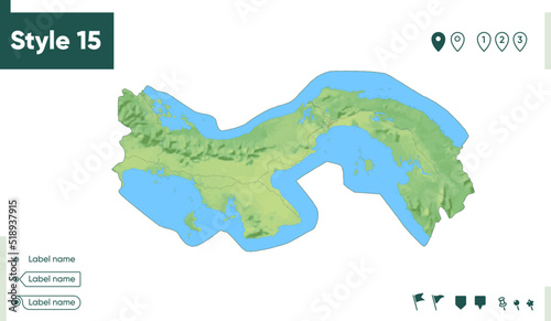 Panama - map with shaded relief, land cover, rivers, lakes, mountains. Biome map.