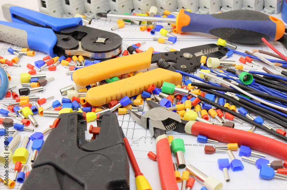 Electrical tools and materials for the installation of an electrical panel on an electrical