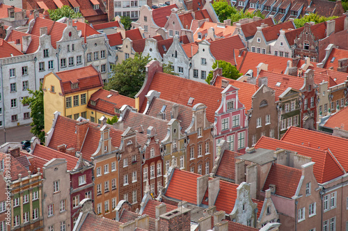Aerial view of the old town houses in the city center of Gdansk, Poland