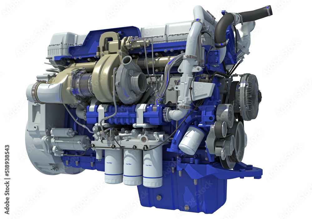 Truck engine 3D rendering on white background Truck engine 3D rendering on white background