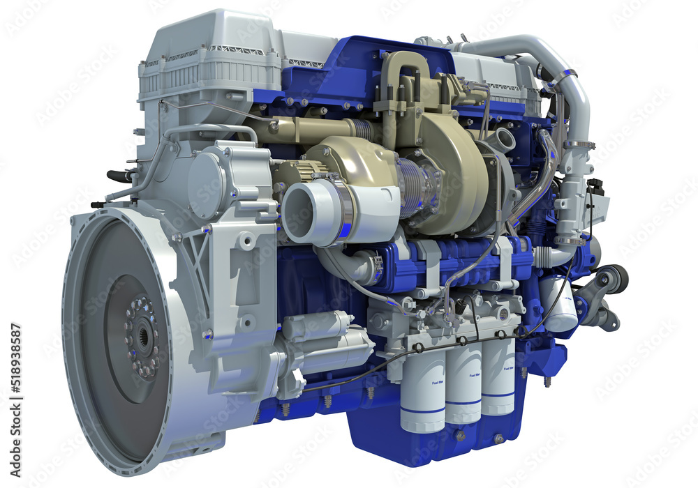 Truck engine 3D rendering on white background Truck engine 3D rendering on white background