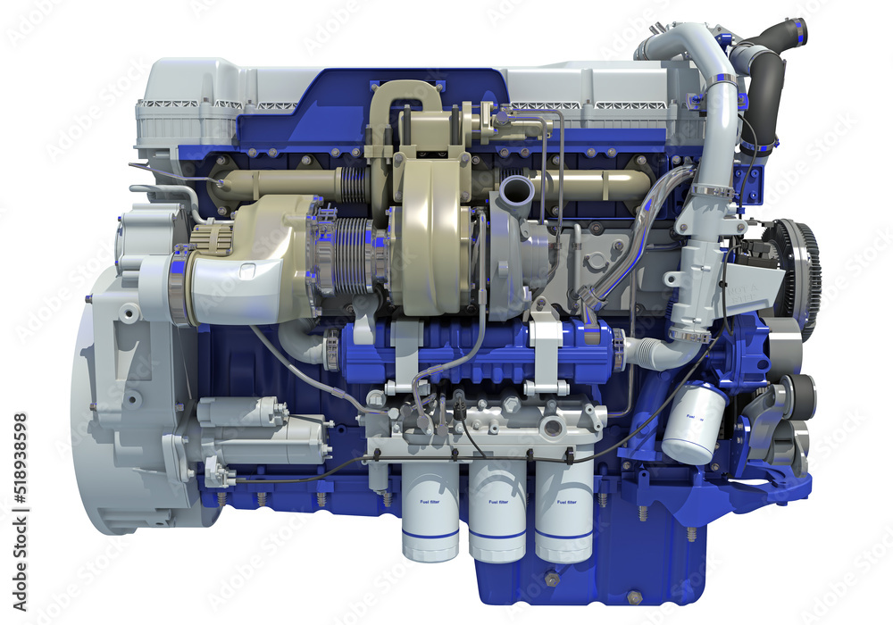 Truck engine 3D rendering on white background Truck engine 3D rendering on white background