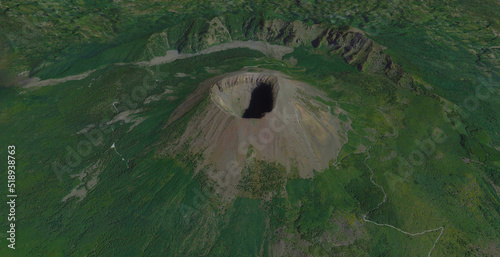 Vesuvius volcano, vesuvius volcanic mountain looking down aerial view from above – Bird’s eye view Mount Vesuvius, Pompeii, Italy photo