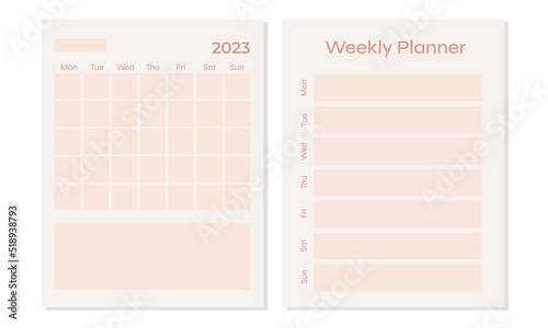 Vector monthly planner template in pastel pink colors.Organizer with place for goals,to do list,priorities and notes.Trendy minimalistic style.Abstract modern design.