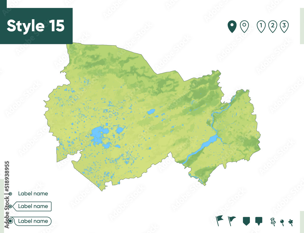 Obraz premium Novosibirsk Region, Russia - map with shaded relief, land cover, rivers, lakes, mountains. Biome map.