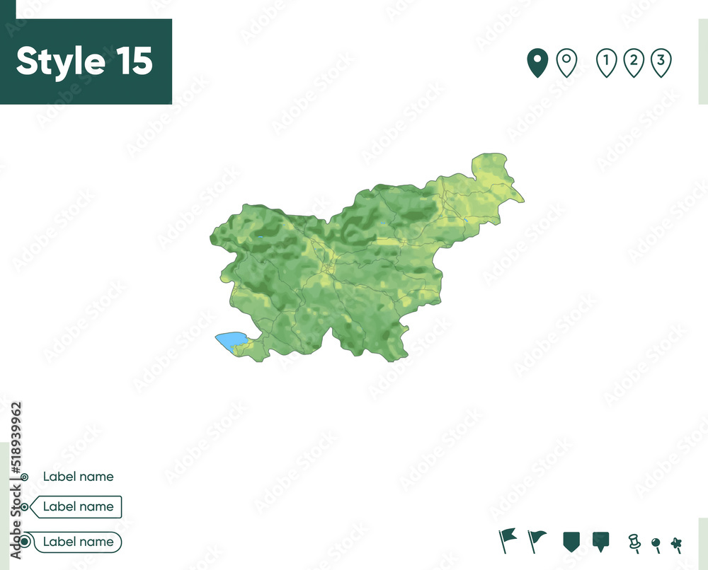 Slovenia - map with shaded relief, land cover, rivers, lakes, mountains. Biome map. Slovenia - map with shaded relief, land cover, rivers, lakes, mountains. Biome map.
