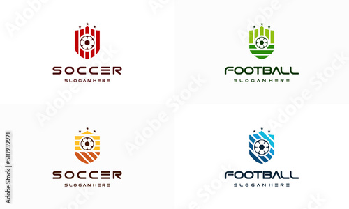 Set of Football Badge with shield logo designs, Modern Soccer Badge logo template