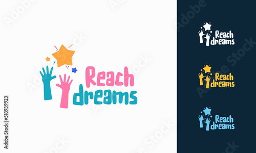 Reaching Star fun logo, Online Learning logo designs vector, Kids Dream logo, Reach Dreams logo