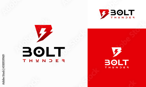B Initial Bolt Thunder logo designs concept vector, Electricity Technology designs template