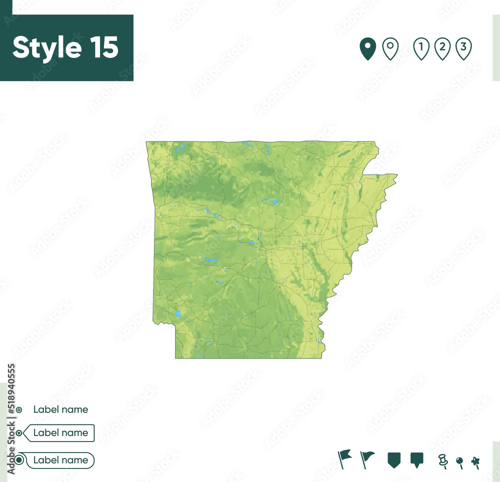 Shaded Relief Map of Arkansas