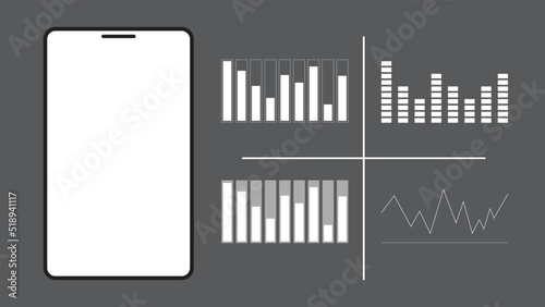 Smartphone icon and set of graph. tectnology concept. illustration vector. photo