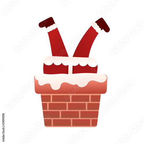 Santa Claus character descends the chimney in cartoon style on white background, clip art for poster design