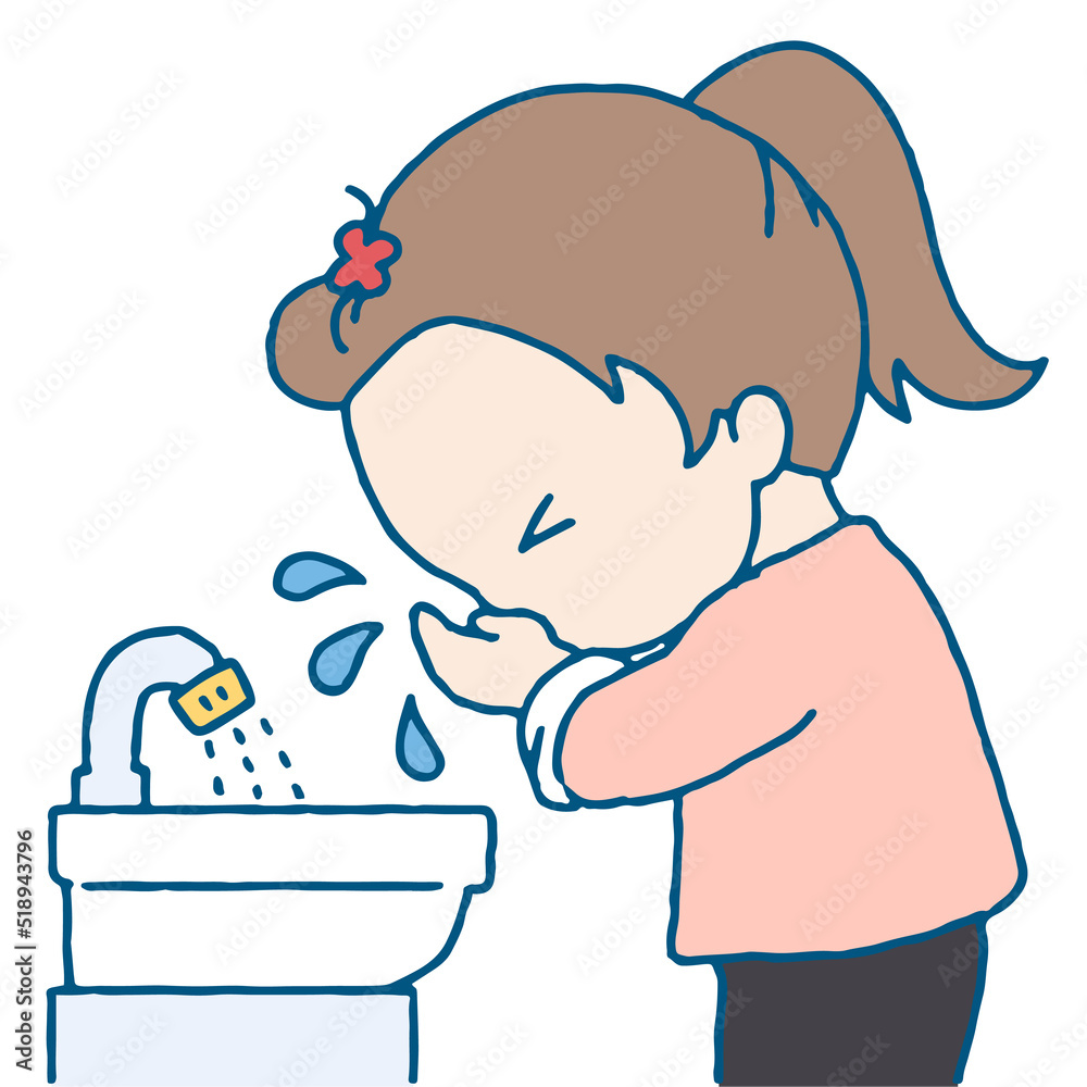 顔を洗う女の子のイラスト 顔を洗う女の子のイラスト