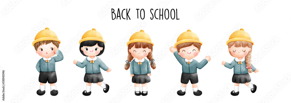 Back to school with boy and girl in school uniform. Vector illustration