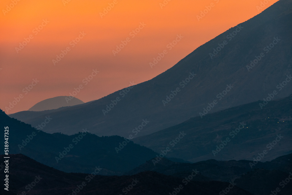 Gjirokaster, Albania A sunset view over the mountains.