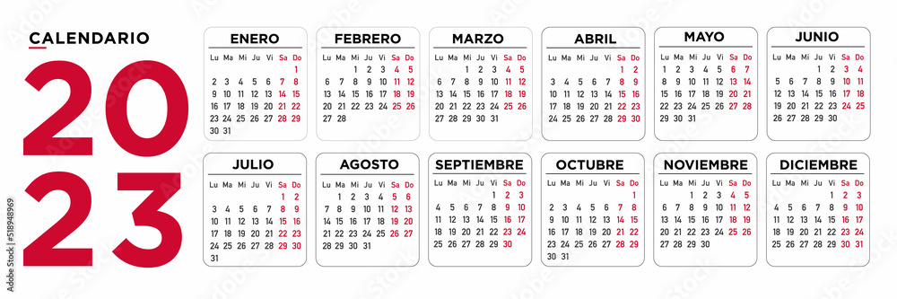 Calendario 2023 español. Semana comienza el lunes Stock Vector | Adobe ...