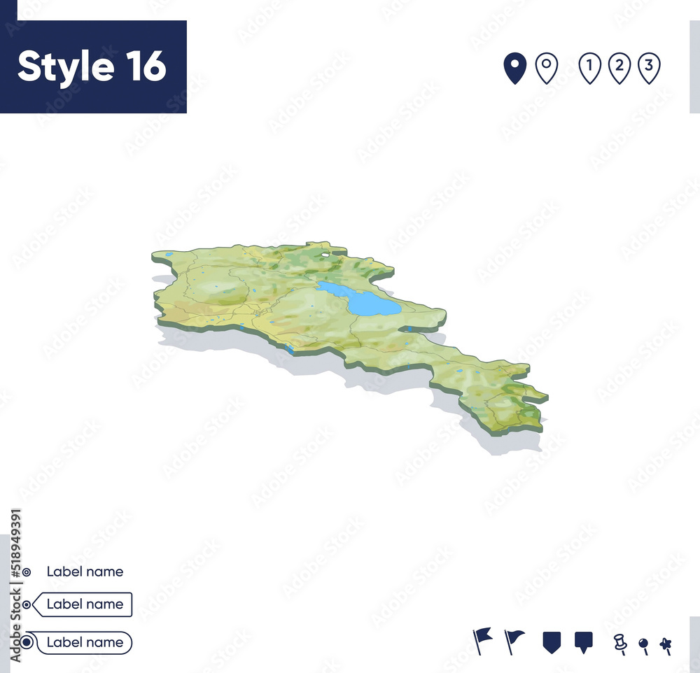 Obraz premium Armenia - map with shaded relief, land cover, rivers, mountains. Biome map with shadow.