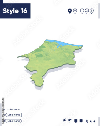 Maranhao, Brazil - map with shaded relief, land cover, rivers, mountains. Biome map with shadow. © Александр Филинков