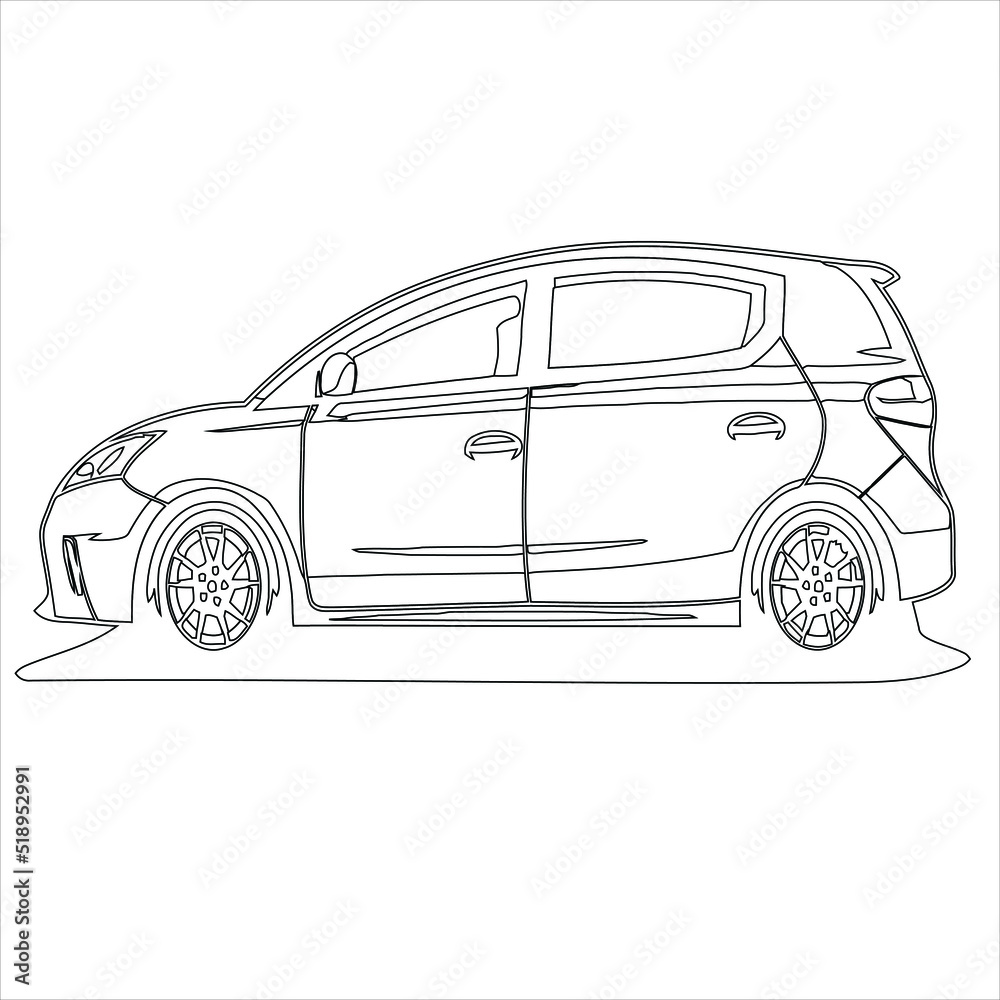 car line vector illustration, isolated on white background, toy car coloring page for kids 