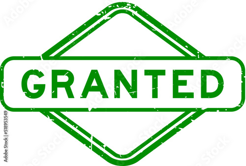 Grunge green granted word rubber seal stamp on white background