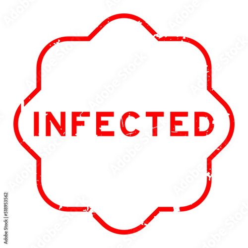 Grunge red infected word rubber seal stamp on white background