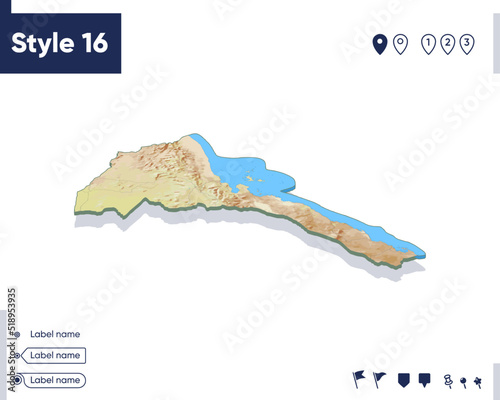 Eritrea - map with shaded relief, land cover, rivers, mountains. Biome map with shadow.