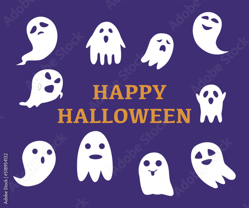 Halloween scary ghostly monsters, flat design vector for halloween