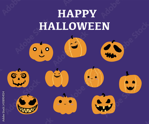 Set of Halloween scary pumpkins, Flat design vector and illustration spooky creepy pumpkins.