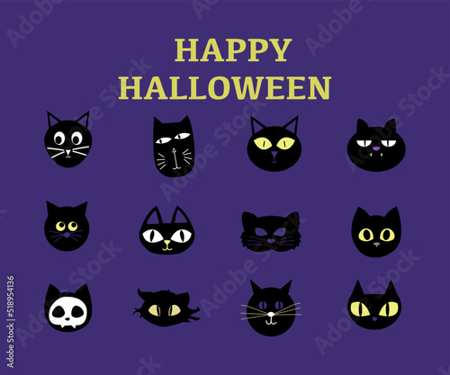 Halloween cat heads vector and  illustration