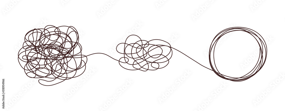 Tangle chaos, psychoterapy concept. Business design in one line, order ...