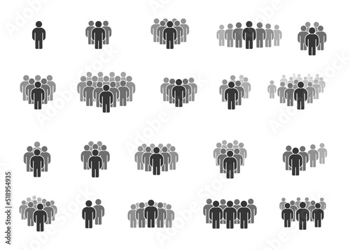 People team crowd monochrome silhouette icon set vector illustration society connection