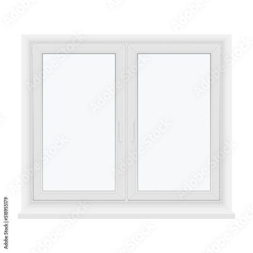 Closed plastic window with two handles front view realistic vector classic indoor interior room