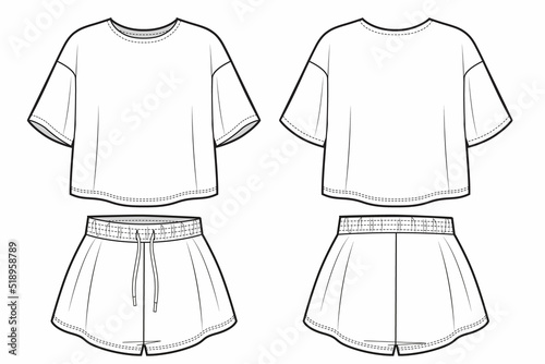 Women pajama sleepwear with crop top and wide short pant photo