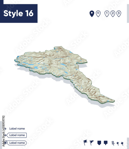 Bayan Olgii, Mongolia - map with shaded relief, land cover, rivers, mountains. Biome map with shadow.