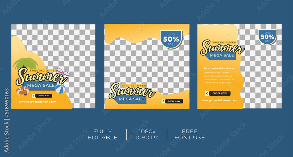 Summer sale template for Social media post. Modern and Unique colour. for online promotional and marketing campaign. - Vector Template - obrazy, fototapety, plakaty 