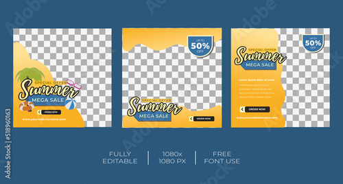 Summer sale template for Social media post. Modern and Unique colour. for online promotional and marketing campaign. - Vector Template