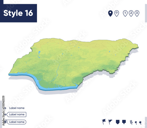 Nigeria - map with shaded relief, land cover, rivers, mountains. Biome map with shadow. © Александр Филинков